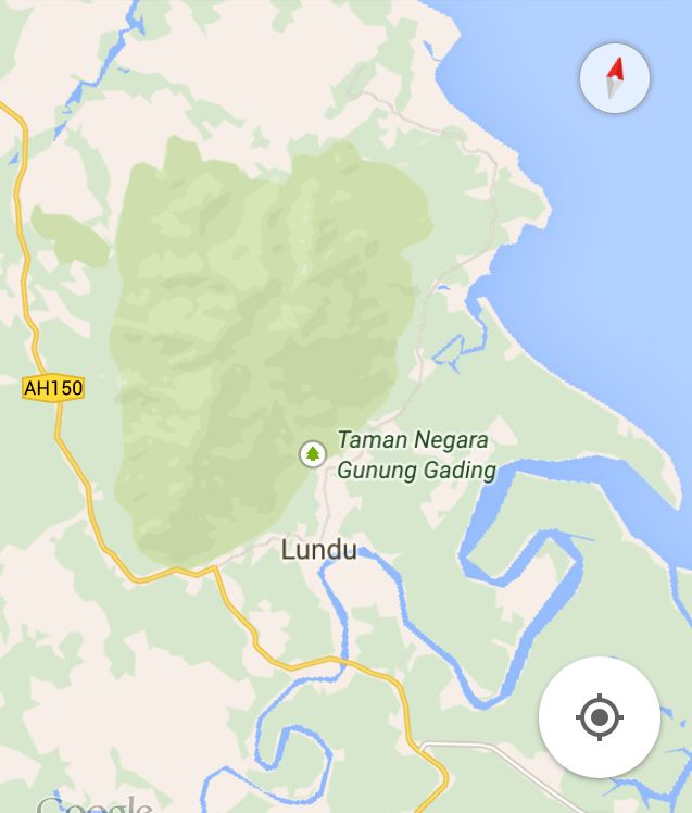 Парк Гунунг (Gunung) возле городка Лунду (Lundu) на карте google